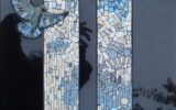 Nagrobek z gołębiami- mozaika artystyczna, płaskorzeźba i granit